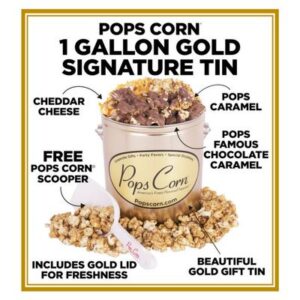 1 Gallon Gold Signature Popcorn Tin – Choose Up to 3 Flavors | Gourmet Gift Tin | Free Shipping | Pops Corn®
