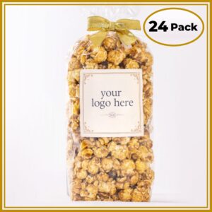 Custom Logo Popcorn Party Bags – 24 Pack Personalized Event Favors | Your Logo or Message Printed on Each Bag